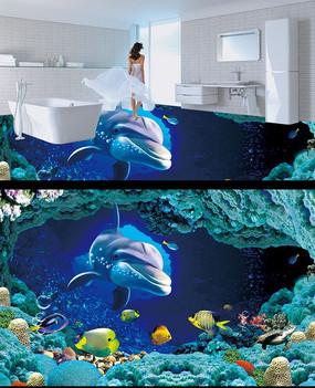 海洋世界海豚3d立體畫地畫地磚圖片_背景墻|裝飾畫_編號7427613_紅動
