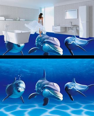 精美3d海底海洋世界海豚地磚地板畫圖片_背景墻|裝飾畫_編號4860380