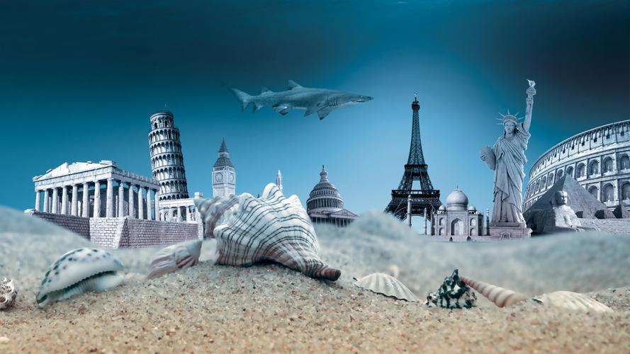 海洋水下貝殼旅游海洋世界4k圖片